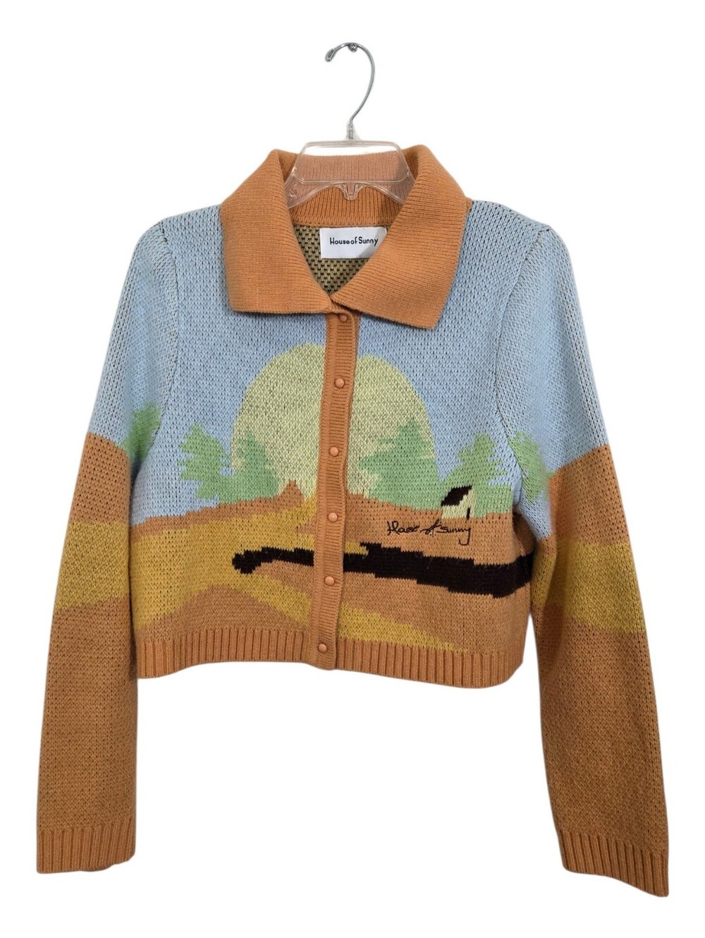 House of Sunny Daybreak Cardigan Sweater Retro Boho Size 10 US Sunrise Colorful
